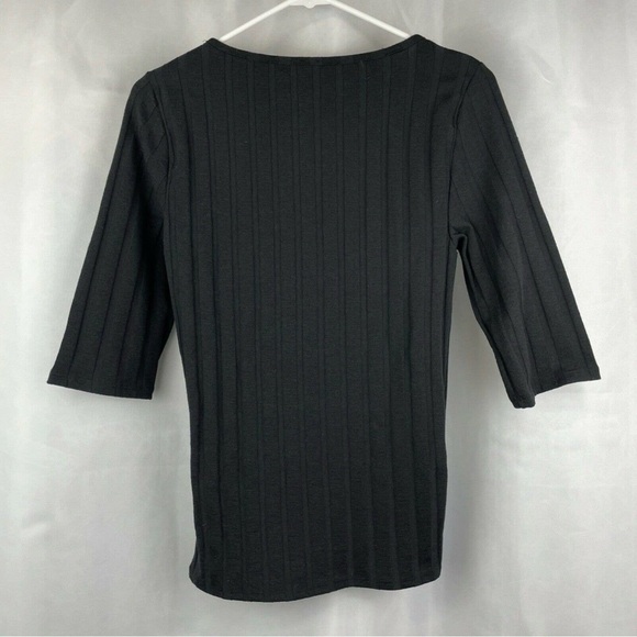 Free People Black Ribbed Button Front Top XS Scoop Neck 3/4 Sleeve - Picture 8 of 10